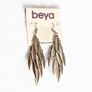 BEYA Silver Tone Feather Drop Dangle Earrings Layered